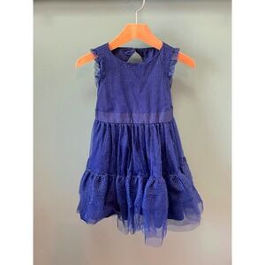 Janie and Jack Girls Navy Blue Tulle Gold Foil Dot Tiered Dress Cutout Back Sz 4
